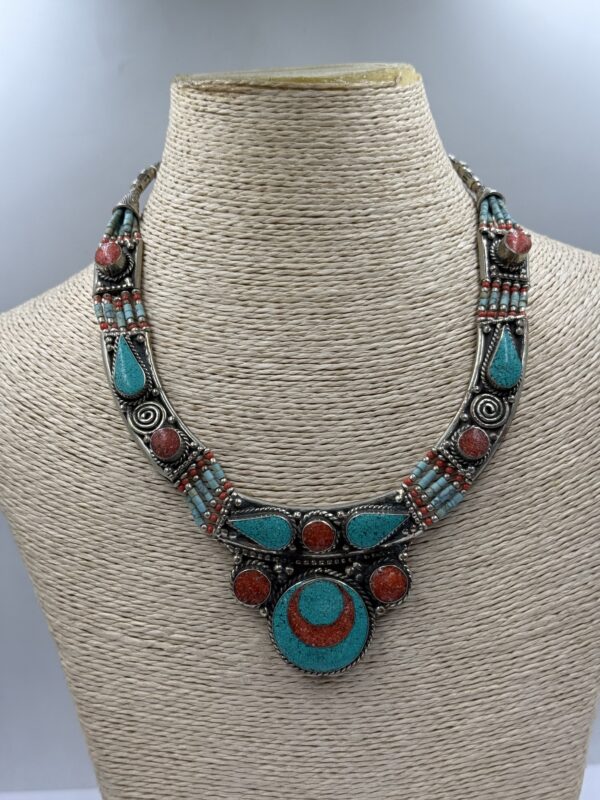 Traditional Tibetan Women's Jewelry | Turquoise & Coral Statement Piece