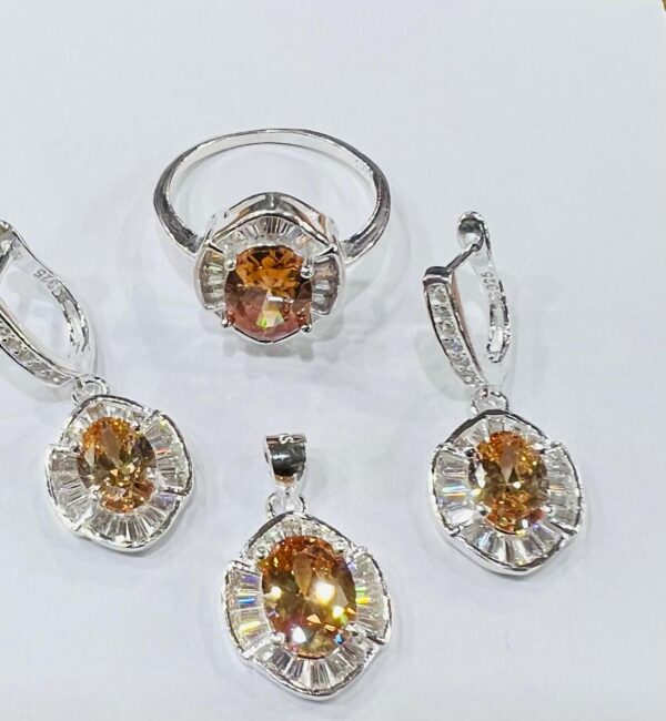 Elegant Italian rhodium silver zircon jewelry set for women featuring sparkling cubic zirconia stones in a necklace and earrings set with brilliant cut crystals.